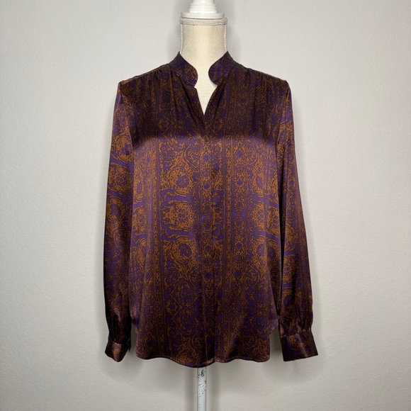 L’AGENCE Purple And Rust Silk Floral Blouse - Picture 1 of 9